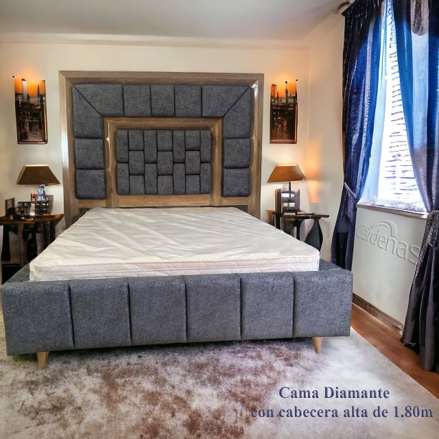 Cama Diamante de 1.40 x 1.90 m con cabecera alta de 1.80 m